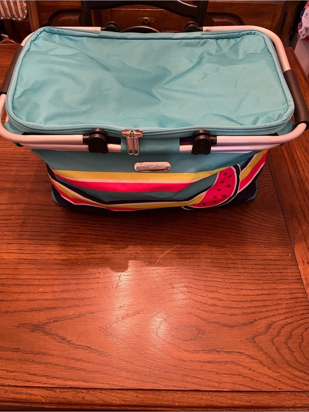 Tupperware Insulated Turquoise Picnic Basket with Watermelon Accent